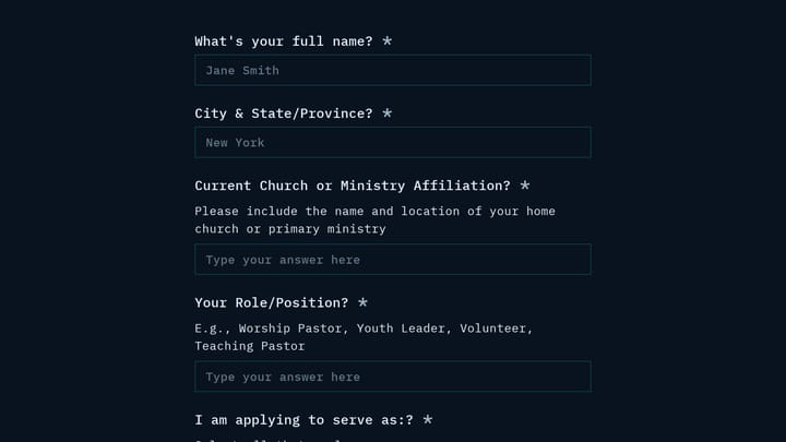 Faith-Based Conference Worship Leader & Speaker Application preview
