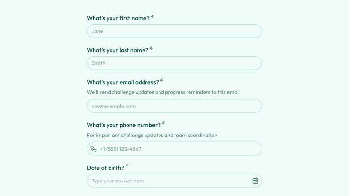 Fitness Challenge Intake preview