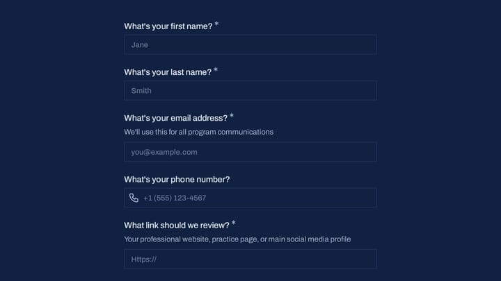 BFRB Affiliate Program Application preview