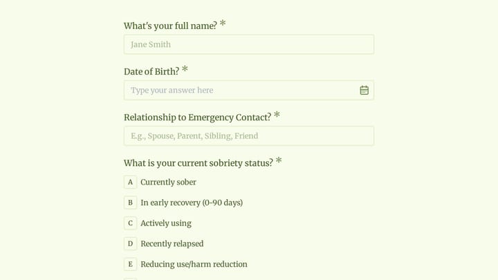 Recovery Coaching Intake Form preview
