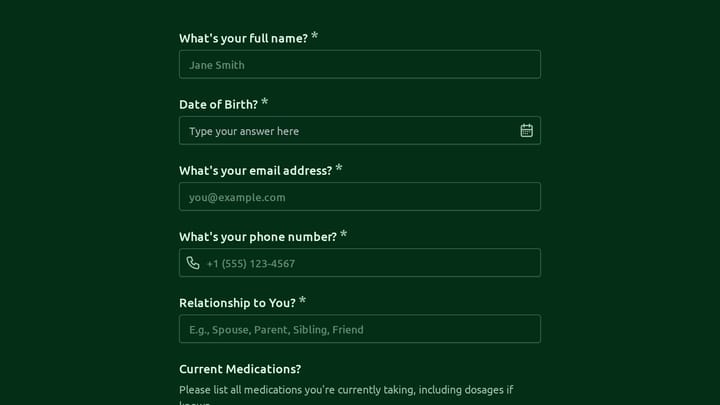 Biofeedback Session Emergency Contact Form preview