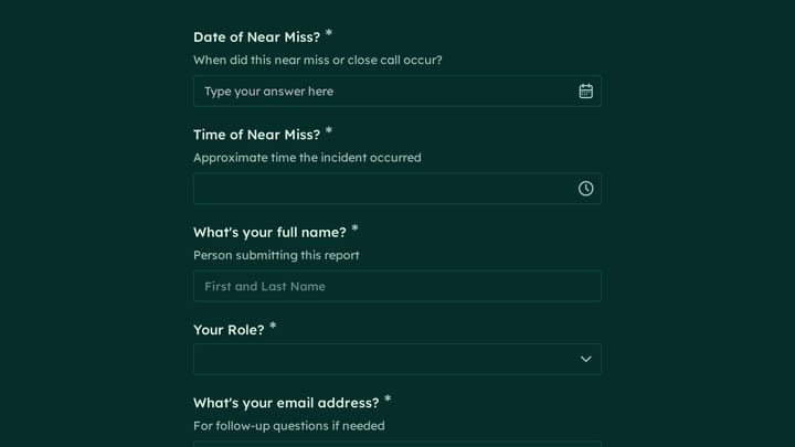 Near Miss & Close Call Report preview