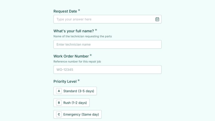 Automotive Parts Request Form preview