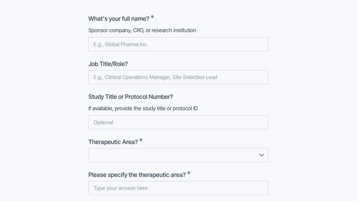 Clinical Trial Site Selection Inquiry preview