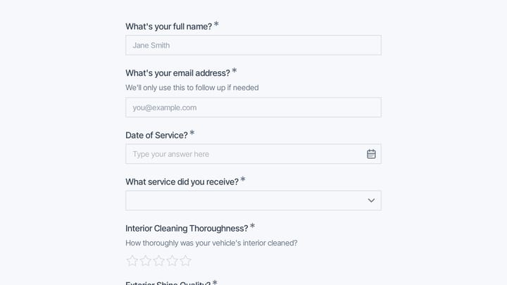 Car Detailing Service Feedback Survey preview