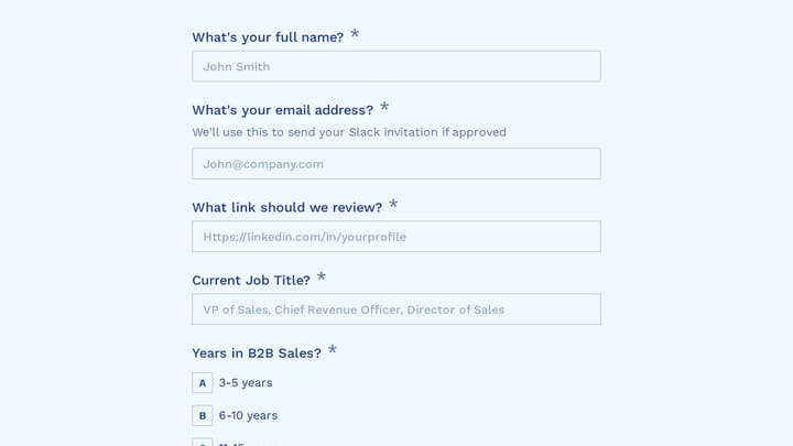 B2B Sales Leaders Community Application preview