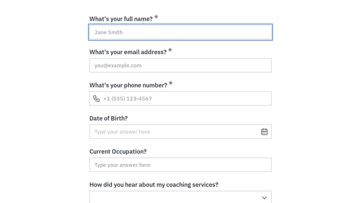 Life Coaching Client Intake preview