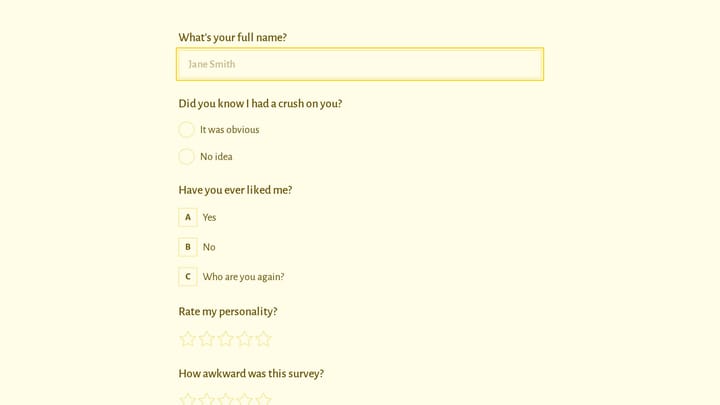 Past Crushes Survey Form preview