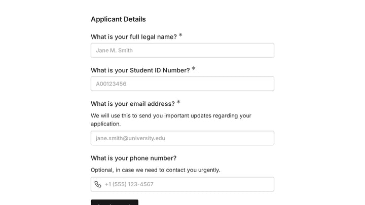 Graduation Application Form preview