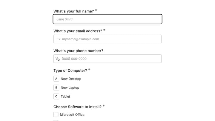 New Hardware Request Form preview
