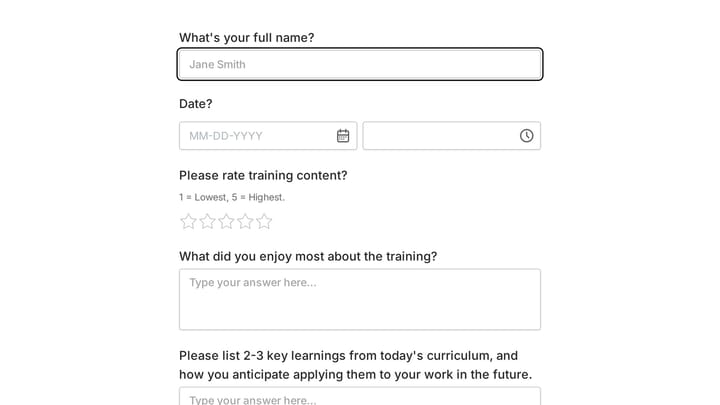 Training Feedback Form preview