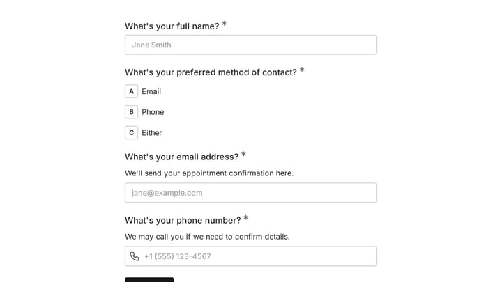 Hairdressers Appointment Request Form preview