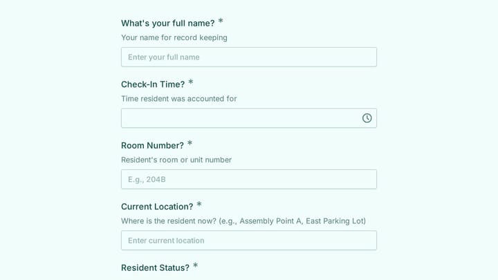 Evacuation Check-In Form preview