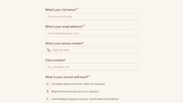 Art Instruction Discovery Questionnaire preview
