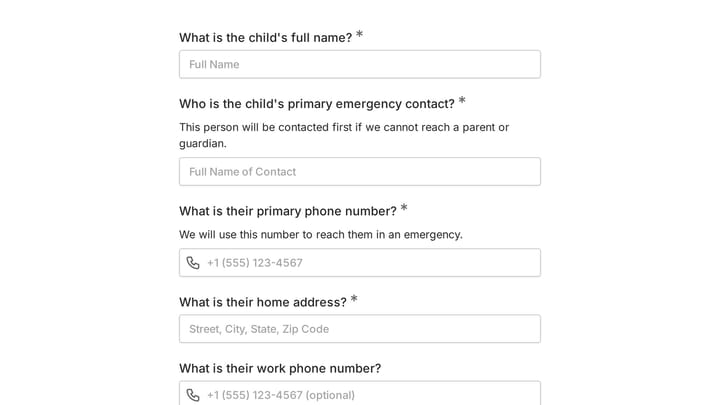 Day Care Emergency Contact Form preview