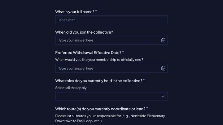 Bike Bus Collective Membership Withdrawal preview