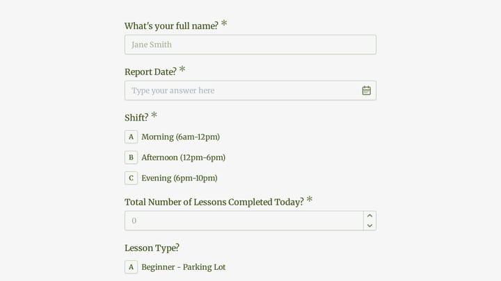 Daily Instructor Report preview