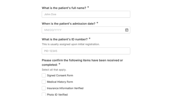 Admission Checklist Form preview