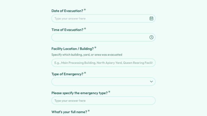 Beekeeping Facility Evacuation & Headcount Form preview