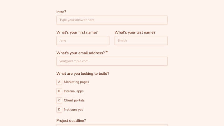 Project request form preview