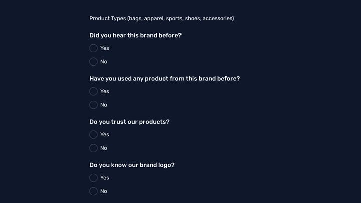 Brand Awareness Survey Form preview