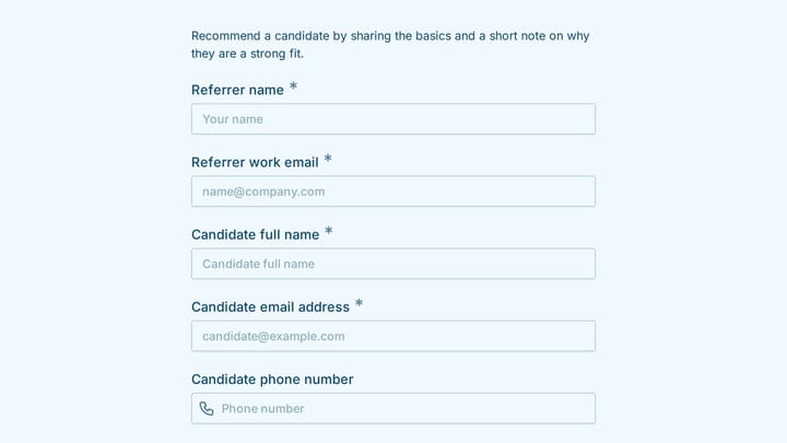 Employee referral submission form preview