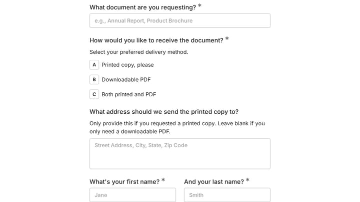 Document delivery form preview