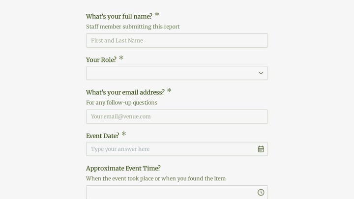 Found Item Report preview