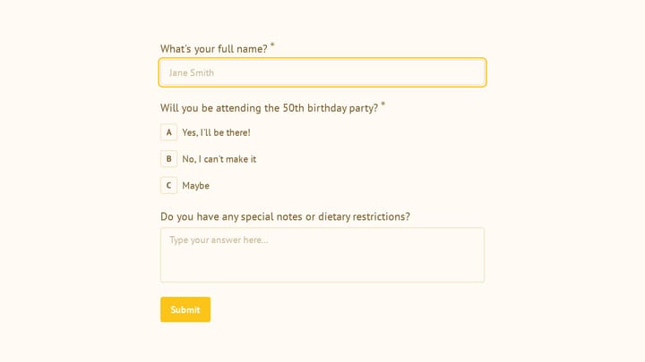 50th Birthday RSVP Form preview