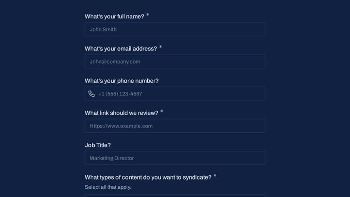 Content Syndication Inquiry preview