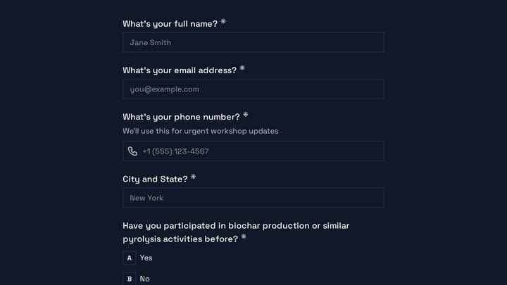 Biochar Production Workshop Volunteer Registration preview