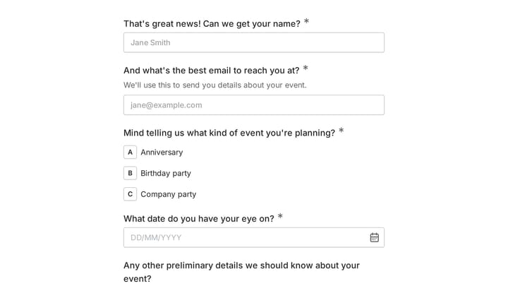 Event Booking Form preview