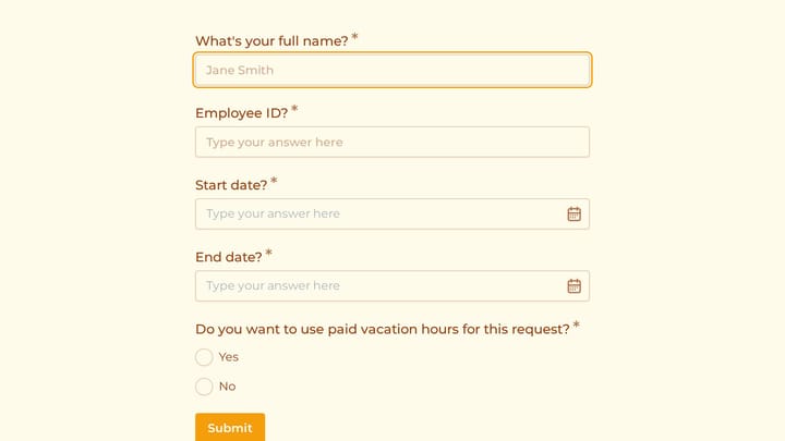 Vacation Request Form preview