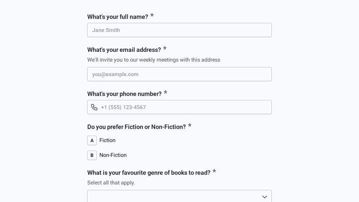 Book Club Application Form preview