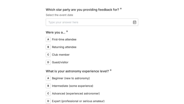 Star Party Feedback Survey preview