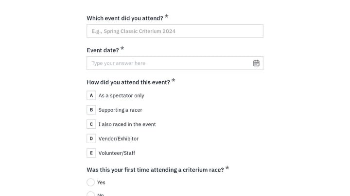 Criterium Race Spectator Feedback preview