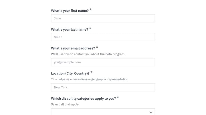 Beta Accessibility Testing Program Application preview