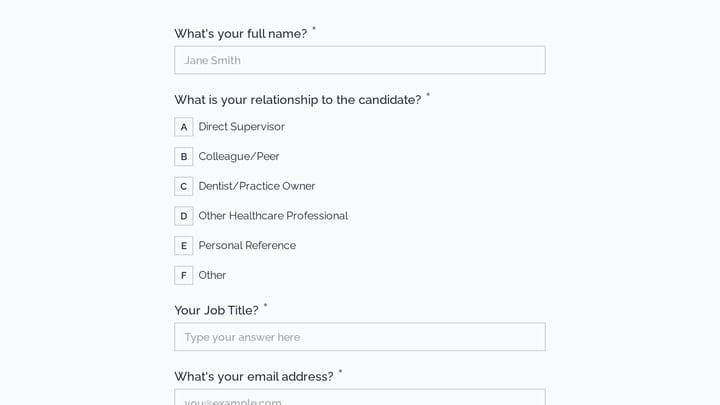 Dental Office Manager Reference Check preview