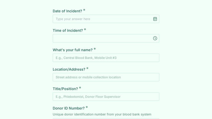 Blood Donation Adverse Reaction Emergency Form preview