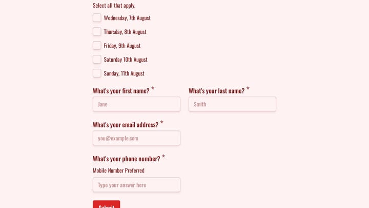 Audition Form preview