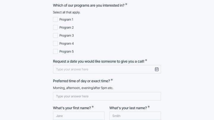 Schedule a Call Form preview