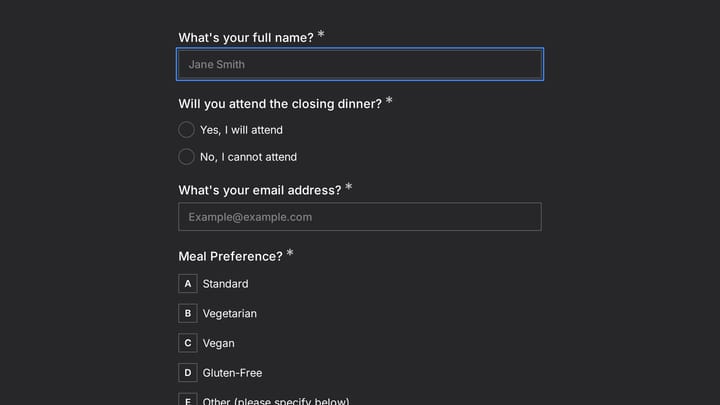 Conference Closing Dinner RSVP Form preview
