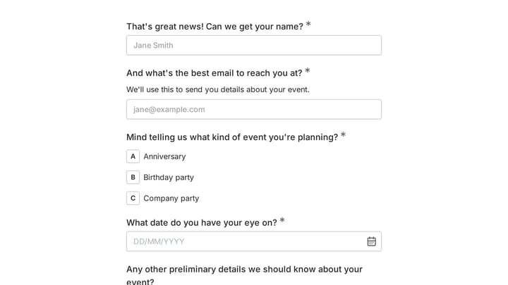 Event Booking Form preview