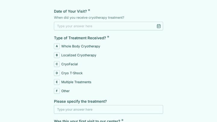 Cryotherapy Client Satisfaction Survey preview