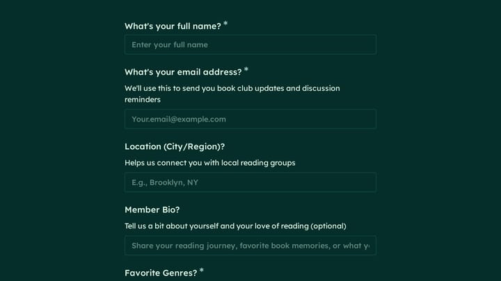 Book Club Member Profile preview