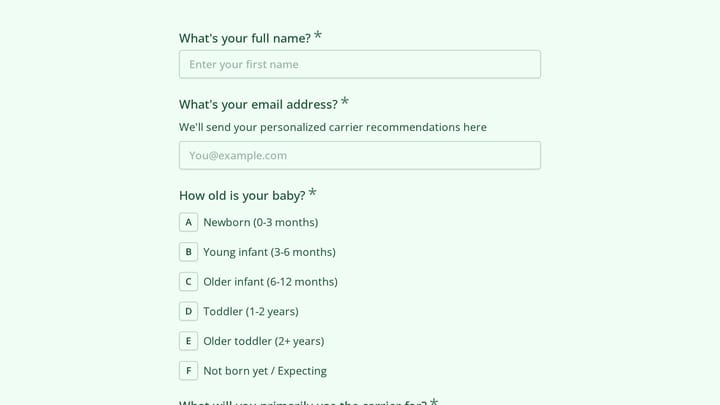 Baby Carrier Recommendation Quiz preview