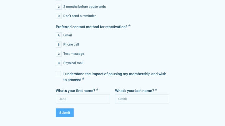 Alumni Membership Pause Request preview