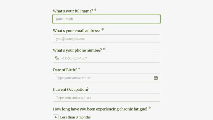 Wellness Coaching Intake Form preview