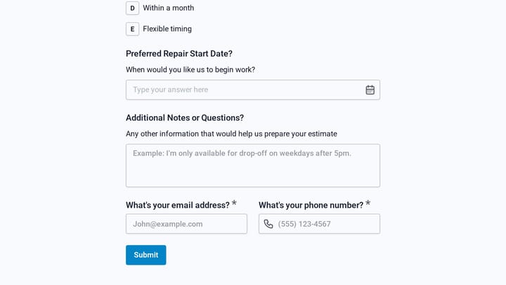 Auto Body Repair Estimate Request preview