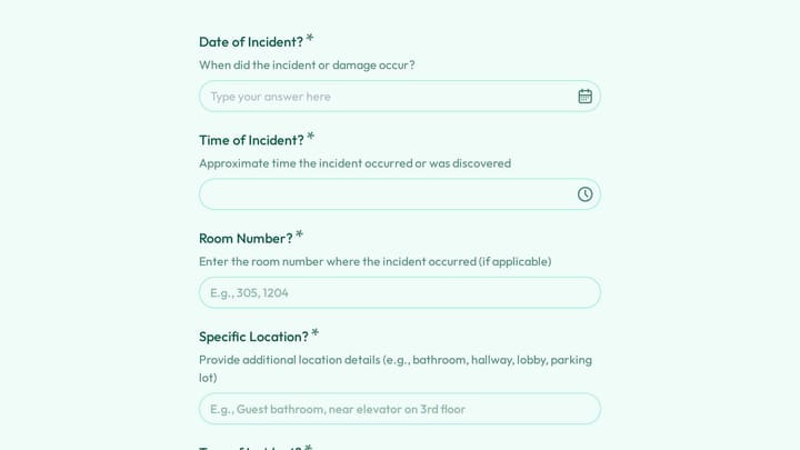 Hotel Damage and Incident Report Form preview